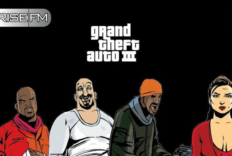 Un visuel non officiel pour présenter la station de radio Trance Rise FM du jeu video Grand Theft Auto III (GTA III) avec quatre personnages de cet opus